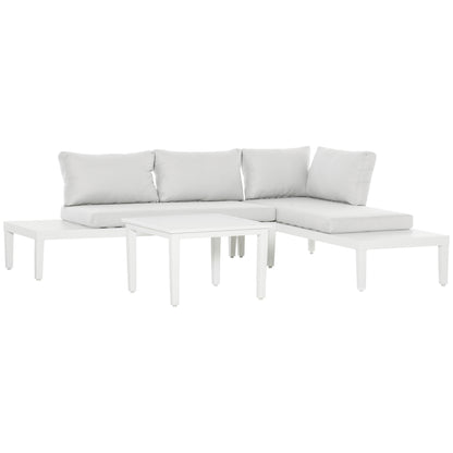 Outsunny 3-Personen-Gartenmöbelset mit Beistelltisch, Bank mit Kissen, L-förmig, für den Außenbereich, Aluminium, cremeweiß