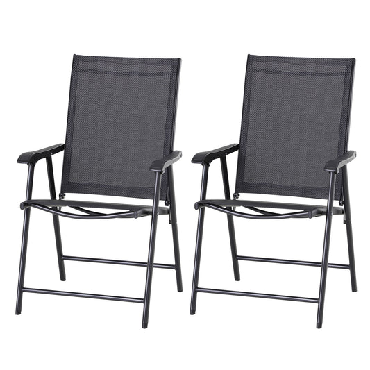 Outsunny Klappstuhl mit Armlehnen, 2er-Set, Campingstuhl, Angelstuhl, Metall, schwarz, 58 x 64 x 94 cm