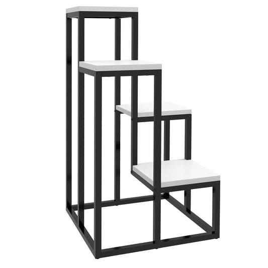 Outsunny Bloemenplank, 4-laags, Binnen & Buiten, Metalen Frame, 34L x 34B x 70H cm, Zwart + Wit