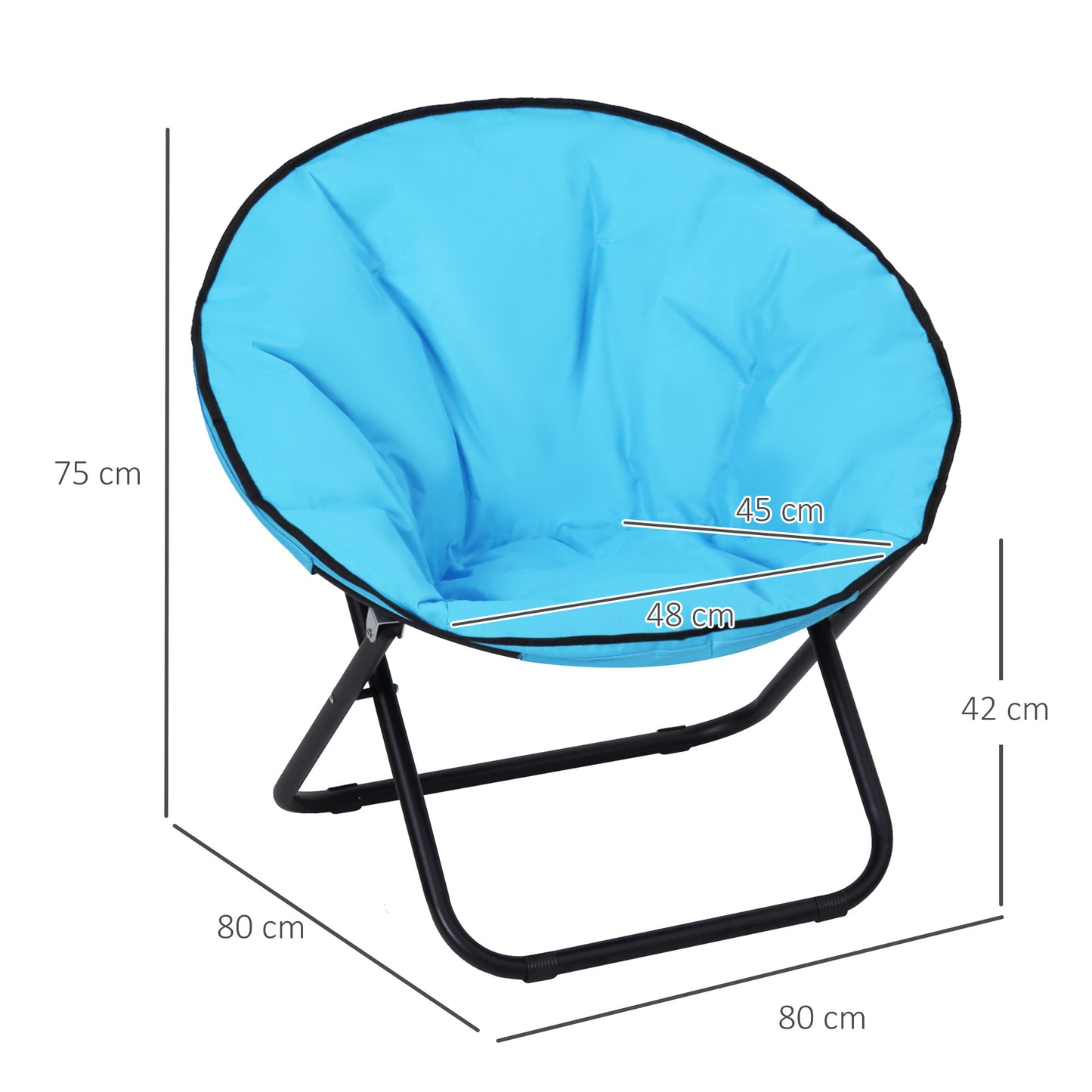 Outsunny Klapp-Campingstuhl mit Rückenlehne, bis 120 kg belastbar, extra breiter, gepolsterter Mondstuhl, klappbarer Outdoor-Stuhl für Garten, Balkon und Camping, Blau