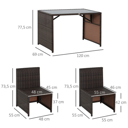 Outsunny 5-teiliges Gartenmöbelset aus Polyrattan, wetterfeste Balkonmöbel für 4 Personen, Gartenmöbel mit Tisch, 4 Stühlen, Kissen, Lounge-Set, Essgruppe, Sitzgruppe für Balkon und Garten, braun + khaki