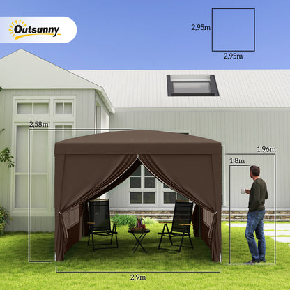 Outsunny 3 x 3 m Pavillon mit 4 Seitenwänden, Fenster, Zelt mit UV-Schutz, Gartenzelt inklusive Tragetasche, Stahl, Kaffee