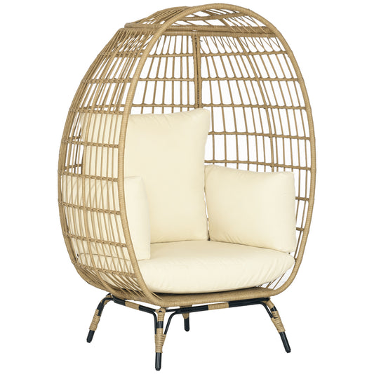 Outsunny rieten stoel in rotanlook, zachte zitkussens, aluminium frame, khaki+beige, 105 x 90 x 148 cm