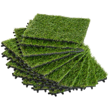 Outsunny Kunstrasen, naturgetreu, mit Drainagefunktion, 6,5 Fasern/m², 25 mm Höhe, 10er-Set (30 x 30 cm), grün