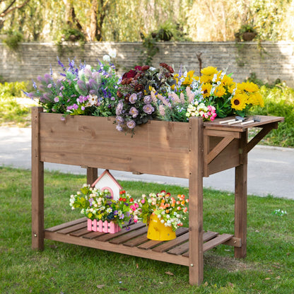 Outsunny Hochbeet mit 8 geteilten Gittern, klappbarem Regal, Blumenkasten, Blumentopf, Kräutergarten, Massivholz, braun, 123 x 54 x 80 cm