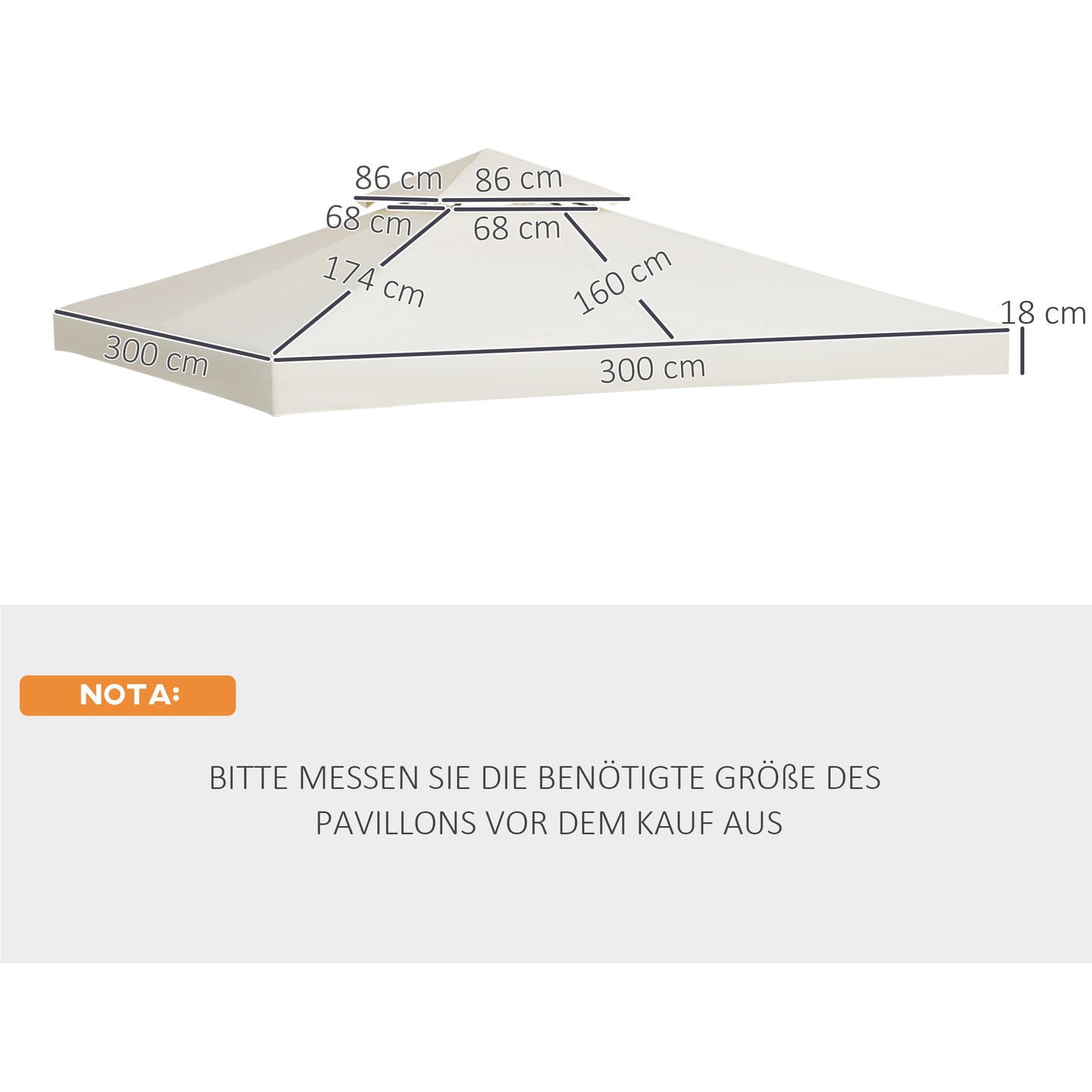 Outsunny vervangingsdak voor 3x3m prieel, waterafstotend prieeldak voor metalen prieel, vervangingsdak voor tuinprieel, partytent, tuintent, polyester, crèmewit