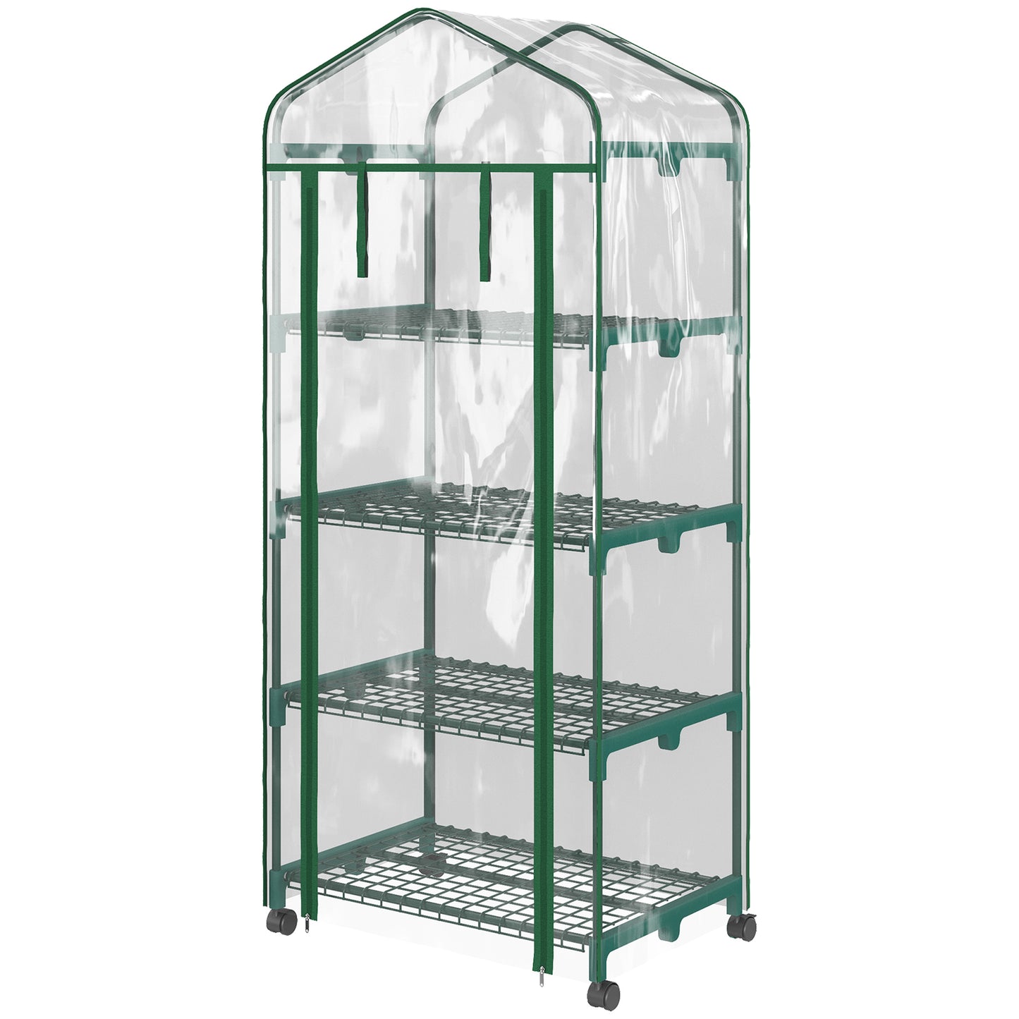 Outsunny Foliekas, Minikas, Plantenkas, Kweekbak, 4 Planken, 69 x 50 x 165 cm, Transparant