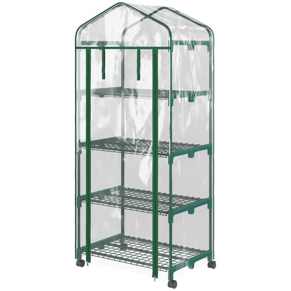 Outsunny Foliekas, Minikas, Plantenkas, Kweekbak, 4 Planken, 69 x 50 x 165 cm, Transparant