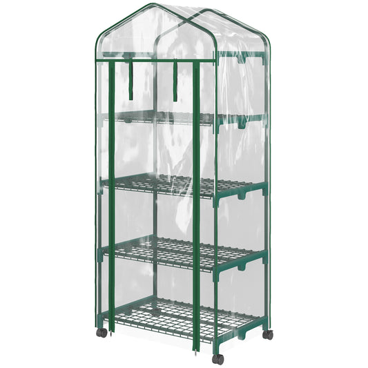 Outsunny Foil Greenhouse, Mini Greenhouse, Plant House, Growing Box, 4 Shelves, 69 x 50 x 165 cm, Transparent