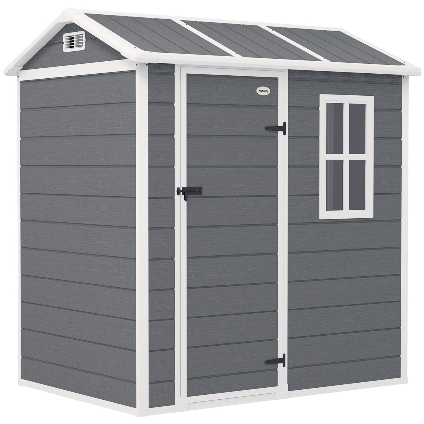Outsunny tuinhuis, tuinhuis met vloer, raam, afsluitbare deur, kunststof, weerbestendig, grijs