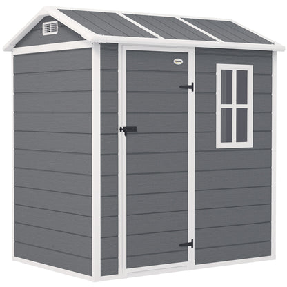 Outsunny tuinhuis, tuinhuis met vloer, raam, afsluitbare deur, kunststof, weerbestendig, grijs