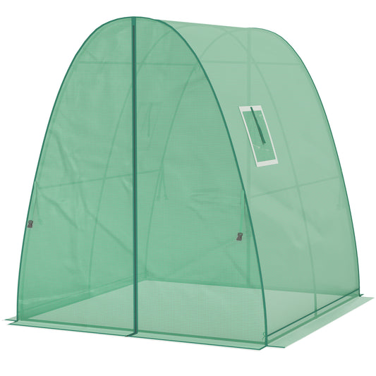 Überdachtes Gewächshaus für den Außenbereich mit Sandsäcken und Kunststoffabdeckung, 2 Rolltoren, Moskitonetzen, tragbar, 1,8 x 1,8 x 2 m, grün