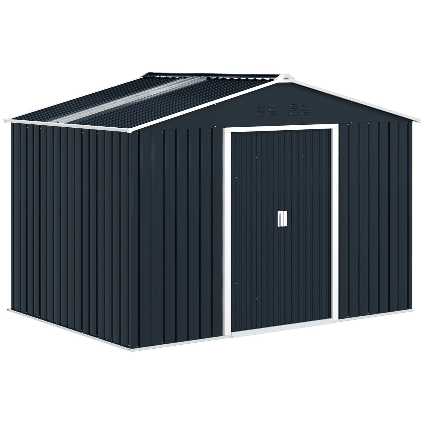 Outsunny metal garden shed with sliding doors and ventilation windows, 277 x 195 x 192 cm, dark gray