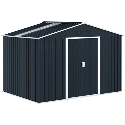 Outsunny metal garden shed with sliding doors and ventilation windows, 277 x 195 x 192 cm, dark gray