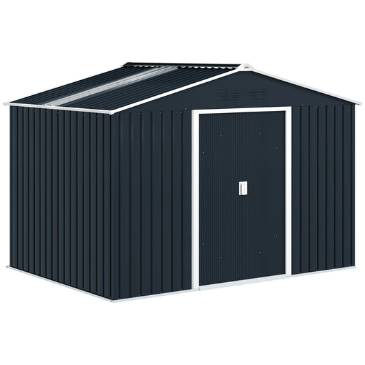 Outsunny metalen tuinhuis met schuifdeuren en ventilatieramen, 277 x 195 x 192 cm, donkergrijs