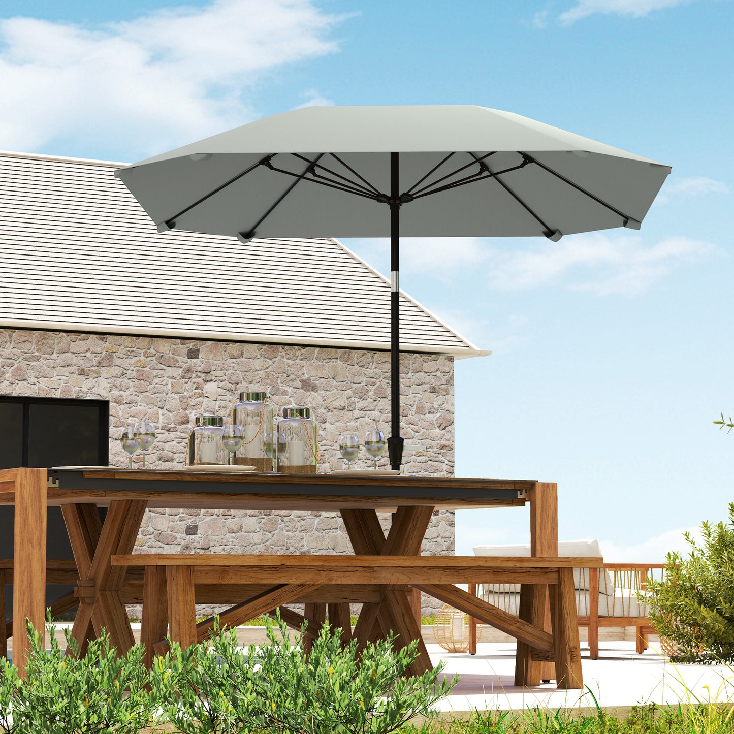 Outsunny Sonnenschirm, 2,3 m, ohne Ständer, verstellbarer Terrassenschirm mit Kurbel, Polyester, Aluminium, Fiberglas, dunkelgrau