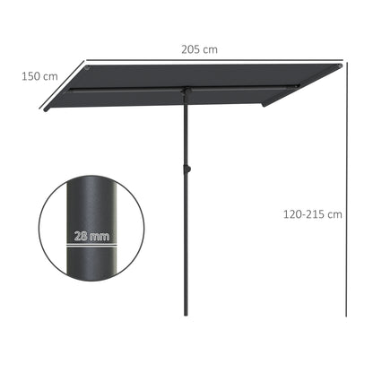 Outsunny Parasol, 180 graden draaibaar, in hoogte verstelbaar, tuinparasol met aluminium paal, 150x205cm, donkergrijs