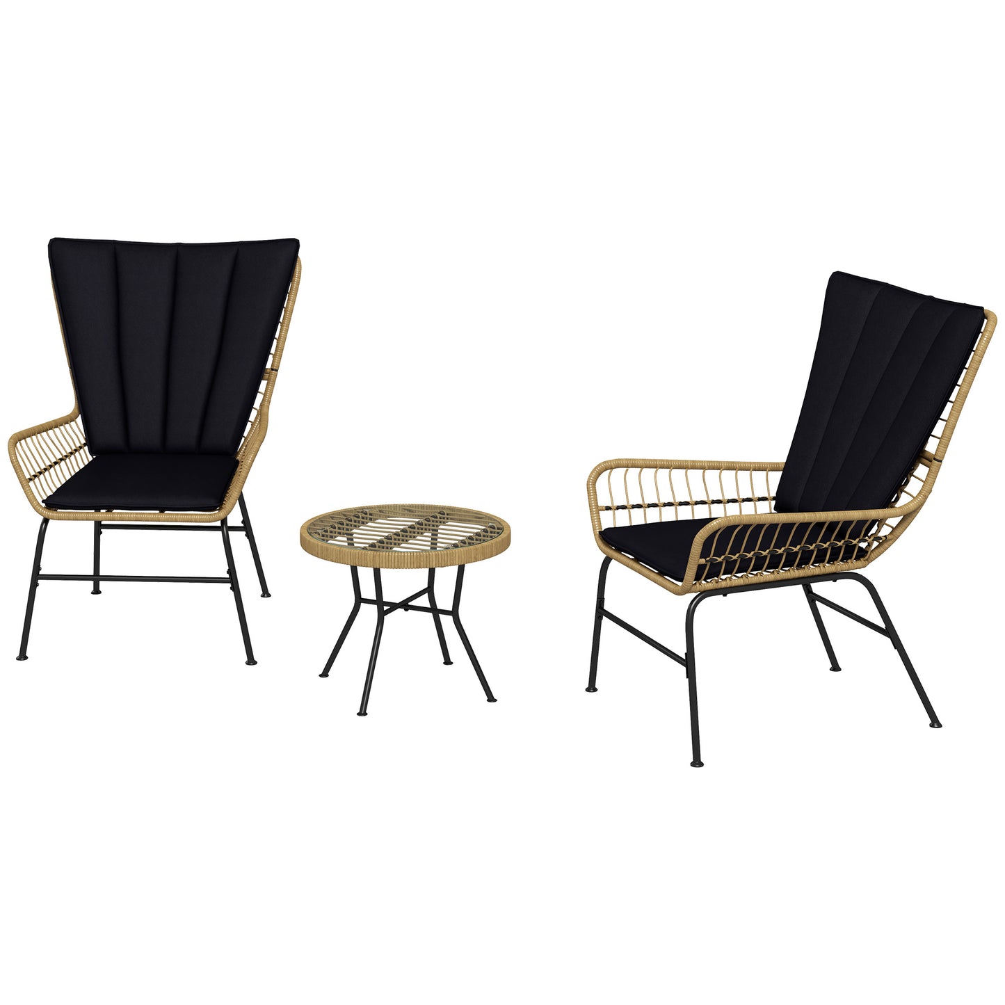 Outsunny Bistro-Set, Balkonmöbel-Set, Boho-Stil, wetterfest, 76 x 66 x 96 cm, Schwarz