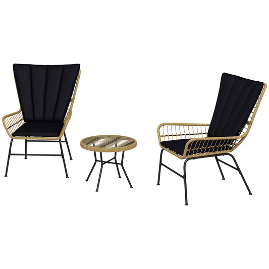Outsunny Bistro-Set, Balkonmöbel-Set, Boho-Stil, wetterfest, 76 x 66 x 96 cm, Schwarz