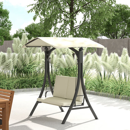 Outsunny Hollywood-Schaukel mit verstellbarem Sonnendach und Sitzkissen, 2-Sitzer bis 220 kg, 150 x 120 x 182 cm, cremeweiß