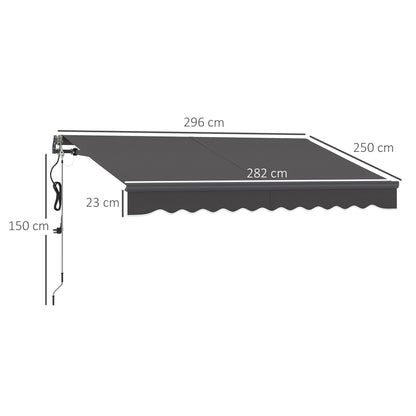 Outsunny Klemmmarkise mit Handkurbel, elektrisch höhenverstellbar, Gelenkarmmarkise, 300 cm breit, dunkelgrau