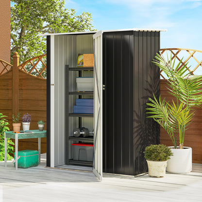 Outsunny Metalen Tuinhuis 1,07 m² met Schuin Dak, 142 x 84 x 189 cm, Gereedschapsschuur met Afsluitbare Deur, Tuinhuis, Tuinhuis, Donkergrijs