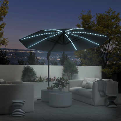 Outsunny Aluminium-Freiarm-Sonnenschirm mit LED-Solarbeleuchtung, Ø 300 cm, höhenverstellbar, mit Kurbelständer, UV 50+, Dunkelgrau