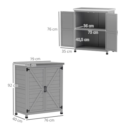 Outsunny Gartenhaus, Außenschrank mit Arbeitsplatte, Werkzeugschrank, Massivholz, Stahl, 79 cm (B) x 43 cm (T) x 92 cm (H), grau