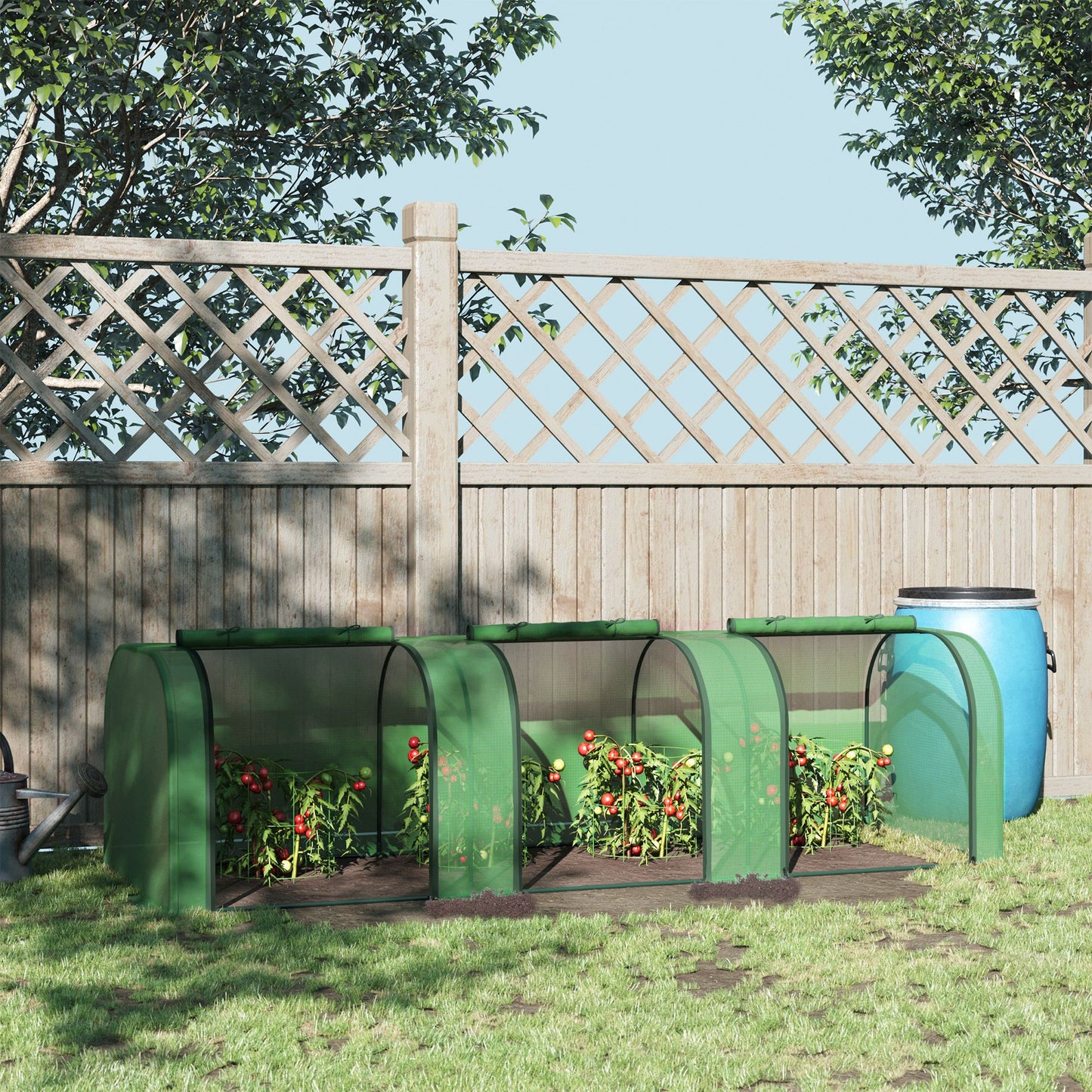 Outsunny polytunnelkas, drie roldeuren, robuuste kap, stalen frame, groen, 2,95 x 1 x 0,8 m