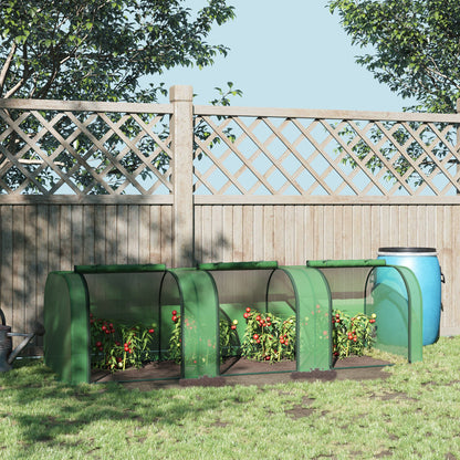 Outsunny polytunnelkas, drie roldeuren, robuuste kap, stalen frame, groen, 2,95 x 1 x 0,8 m