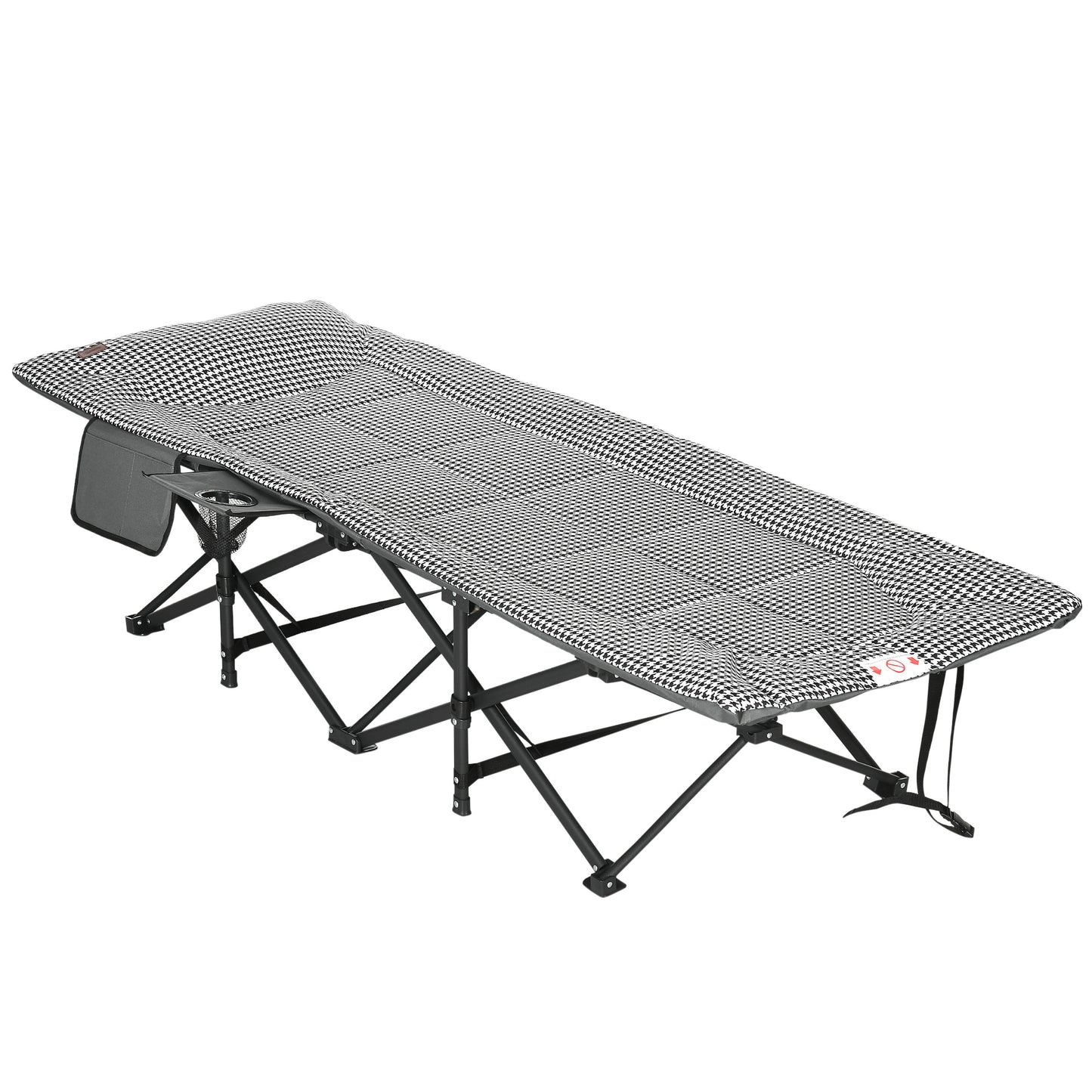 Outsunny opvouwbare ligstoel met 1 zijvak en 1 bekerhouder, 68 cm x 186 cm x 48 cm, zwart-wit