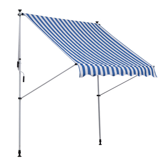 Outsunny Klemmmarkise mit Handkurbel, höhenverstellbar, Gelenkarmmarkise, schmutzabweisend, wetterfest, Balkonmarkise, 150 cm breit, Terrassenmarkise für Terrasse, Balkon, Veranda, blau-weiß