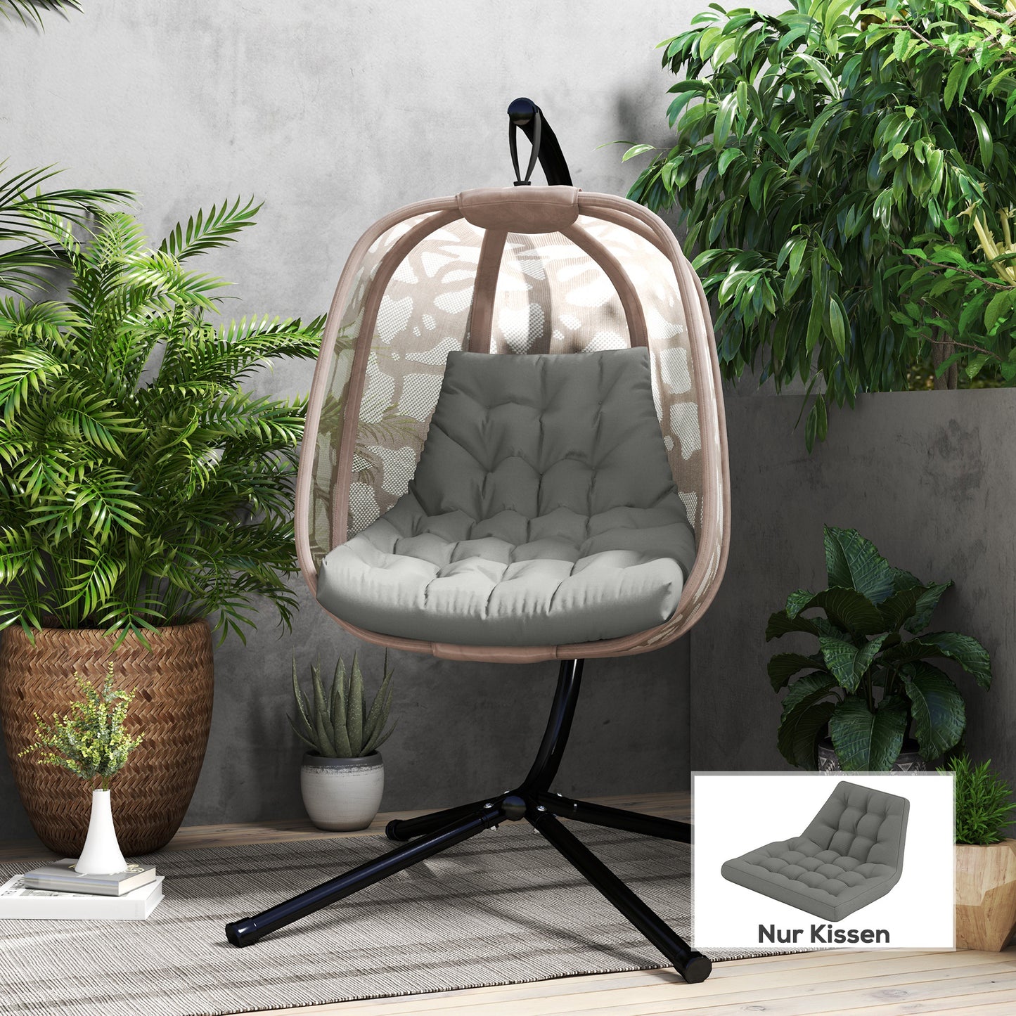 Outsunny Sitzkissen, Outdoor-Sitzkissen, für Hängekörbe und Schaukelstühle, gepolstertes Outdoor-Kissen, grau