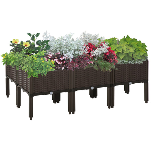 Outsunny Hochbeet, 6-teiliges Pflanzkasten-Set mit Abflusslöchern, Blumenkasten in Rattanoptik, zum Selbstaufbau, Braun, 40 x 40 x 44 cm