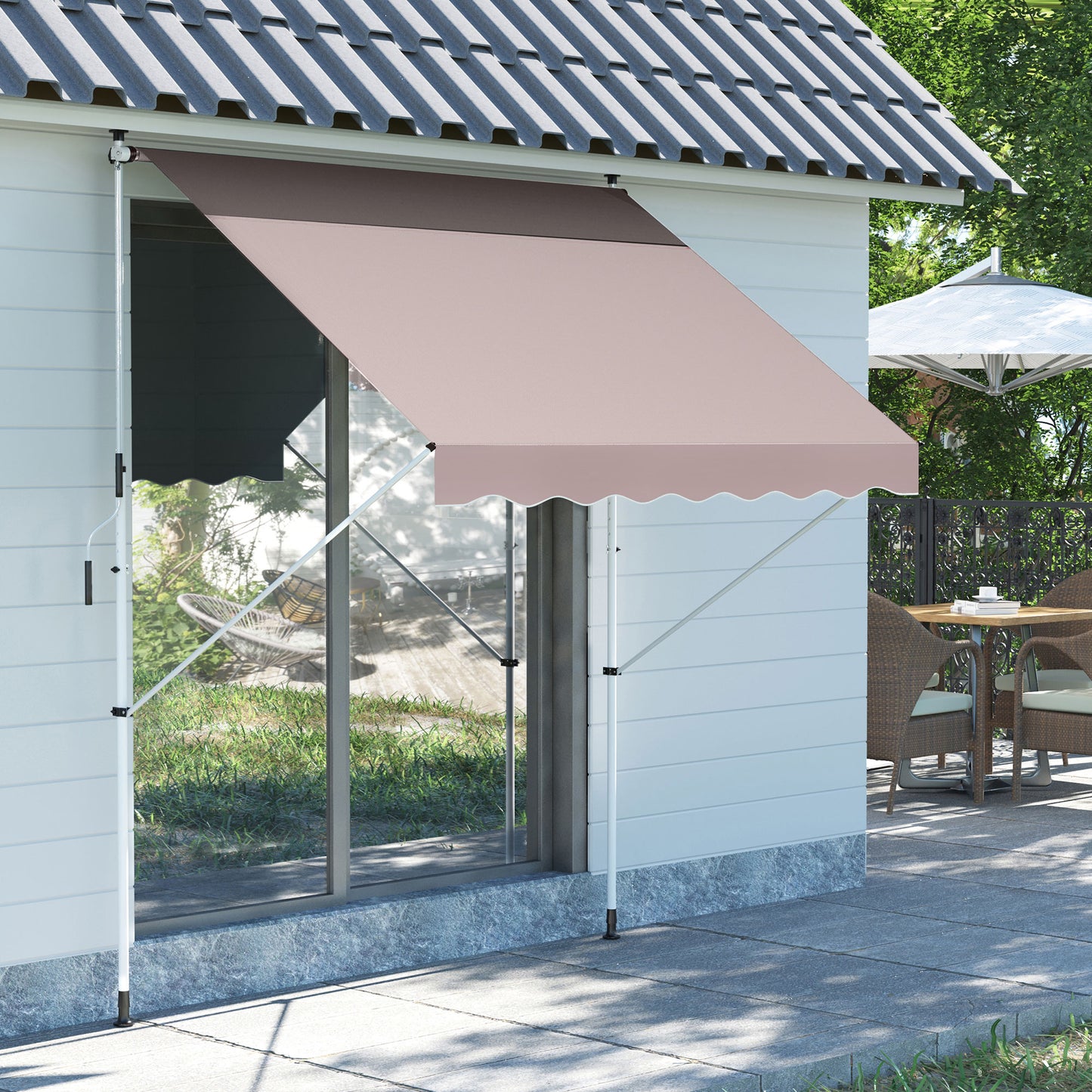 Outsunny klemzonnescherm met handslinger, in hoogte verstelbaar, knikarmzonnescherm, vuilafstotend, weerbestendig, balkonzonnescherm, 150 cm breed, terraszonnescherm voor terras, balkon, veranda, crèmewit
