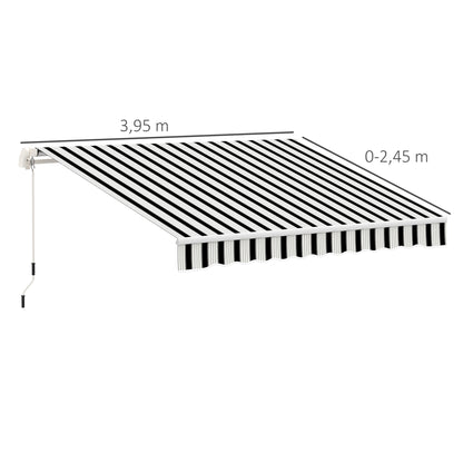 Outsunny luifel, zonnescherm, uitschuifbaar, met handzwengel, metalen frame, polyester, blauw+wit, 3,95 x 2,45 x 3,50 m