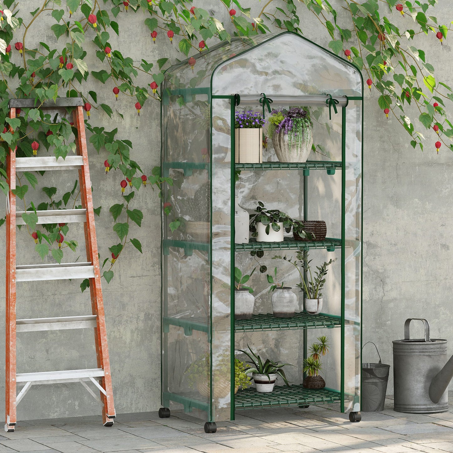 Outsunny Foliekas, Minikas, Plantenkas, Kweekbak, 4 Planken, 69 x 50 x 165 cm, Transparant