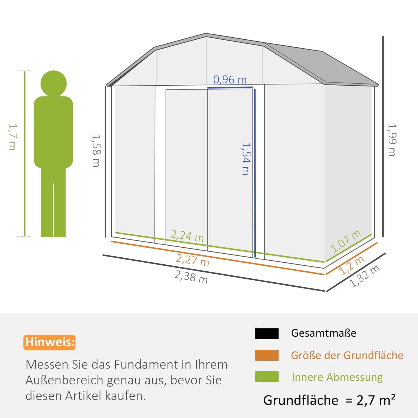 Outsunny Gartenhaus, Geräteschuppen, Gartenhäuschen, wetterfest, 2 Fenster, 2 Türen, 238 x 132 x 198,5 cm, Dunkelgrau