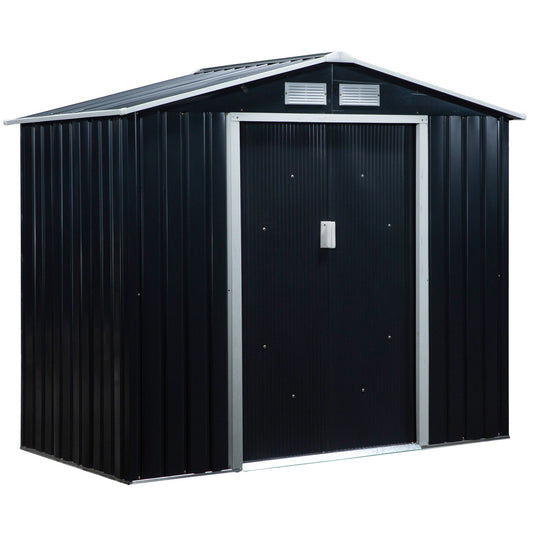 Outsunny Gartenhaus mit Schiebetüren, 2,13 x 1,30 x 1,85 cm, Metall, anthrazitgrau