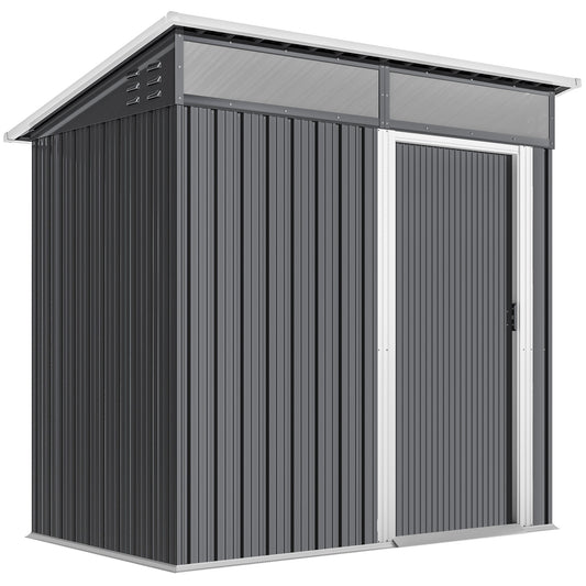 Outsunny tuinhuis, gereedschapsschuur met ramen, ventilatieopeningen, schuifdeur, waterdicht staal, weerbestendig, donkergrijs