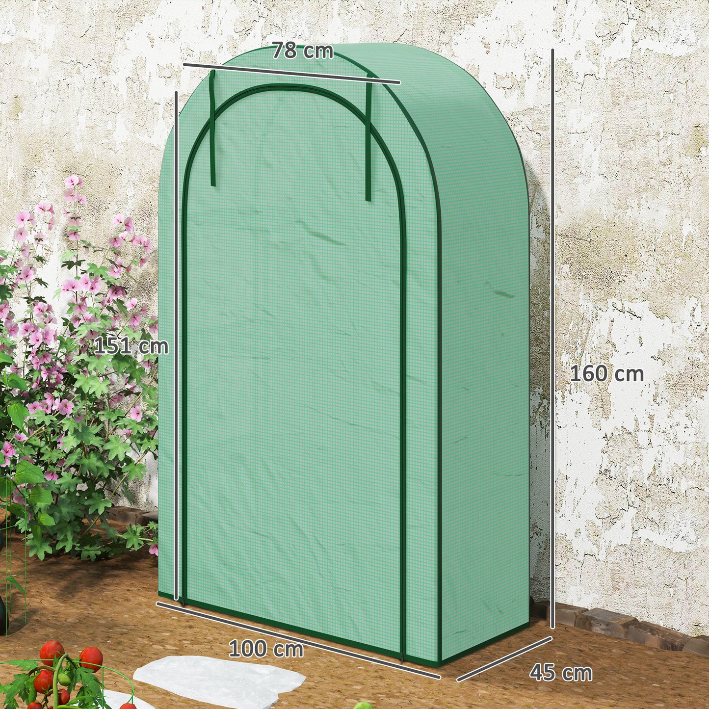 Outsunny Mini Kas, 4-laagse kas met kunststof afdekking, draagbaar, roldeur, 100 x 45 x 160 cm, groen