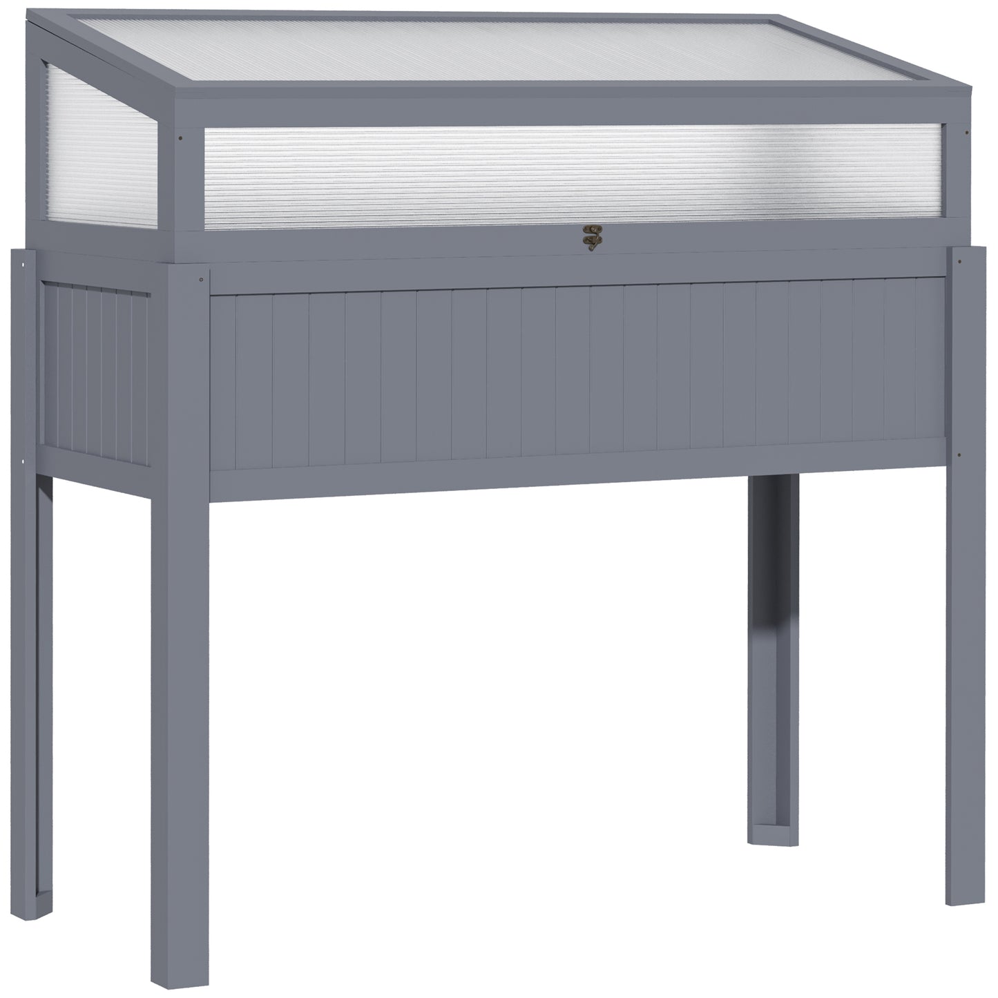 Outsunny Hochbeet, Holz mit Pflanzkasten, 2-in-1 Gewächshaus, Tomatenhaus, Gemüsegarten, Kräutergarten, Pflanzkasten für Garten, Balkon und Terrasse, Polycarbonat Grau, 120 x 54 x 112/122 cm