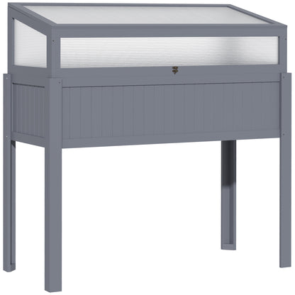 Outsunny Hochbeet, Holz mit Pflanzkasten, 2-in-1 Gewächshaus, Tomatenhaus, Gemüsegarten, Kräutergarten, Pflanzkasten für Garten, Balkon und Terrasse, Polycarbonat Grau, 120 x 54 x 112/122 cm