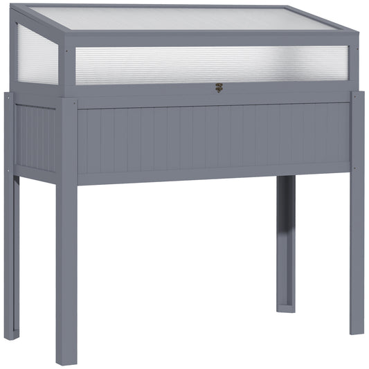 Outsunny Raised Garden Bed, Wooden with Grow Box, 2-in-1 Greenhouse, Tomato House, Vegetable Garden, Herb Garden, Planter for Garden, Balcony and Terrace, Polycarbonate Gray, 120 x 54 x 112/122 cm