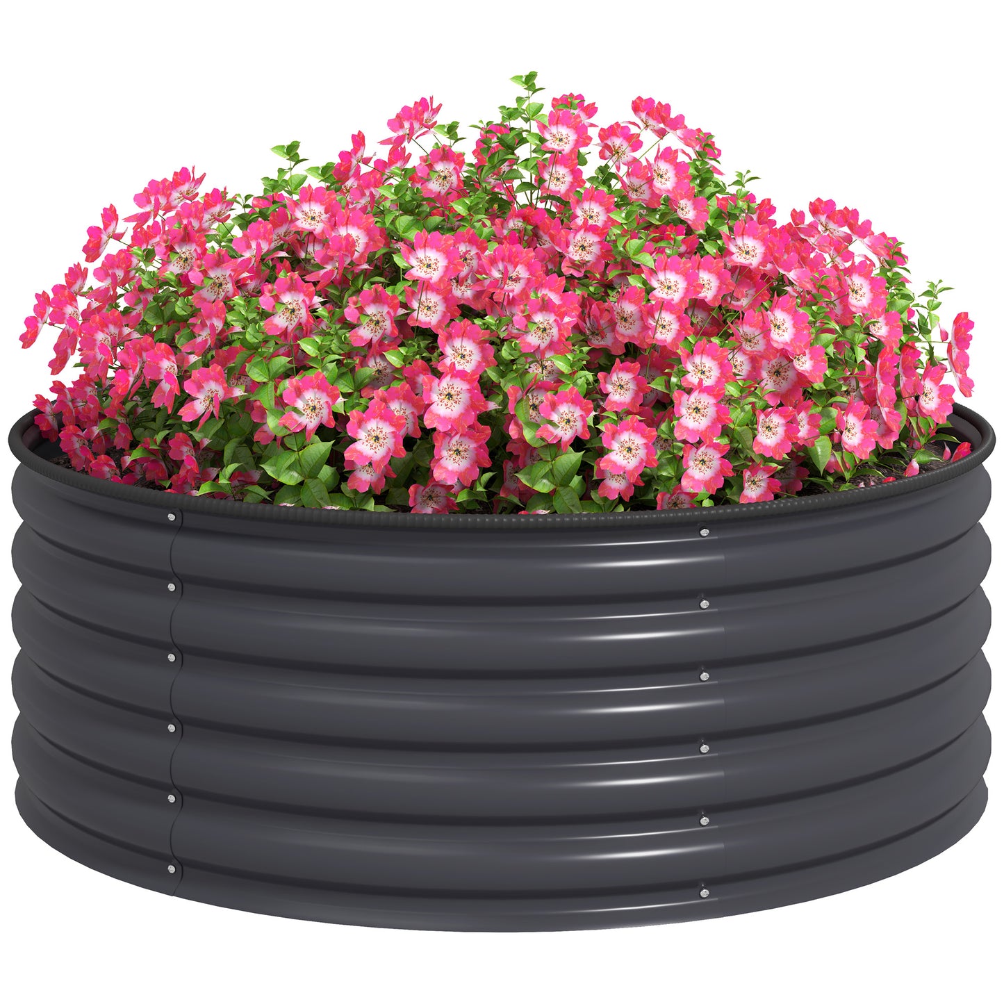 Outsunny Verhoogd Tuinbed, Gegalvaniseerde Plantenbak met Veiligheidsrand, Plantenbak met Open Bodem, 120 x 120 x 43 cm, Donkergrijs