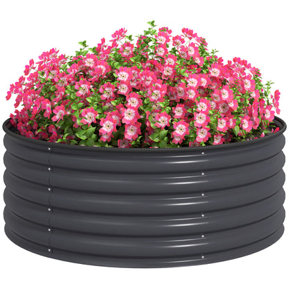 Outsunny Verhoogd Tuinbed, Gegalvaniseerde Plantenbak met Veiligheidsrand, Plantenbak met Open Bodem, 120 x 120 x 43 cm, Donkergrijs