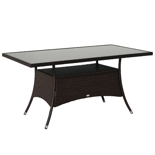 Outsunny Gartentisch, Glastisch, Esstisch, Gartenmöbeltisch, Polyrattan + Sicherheitsglas, Braun + Schwarz, 150 x 85 x 74 cm