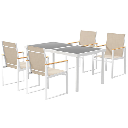 Outsunny 5-teiliges Essset, Tisch aus gehärtetem Glas, 4 Stühle, wetterfest, Stahlgestell, Gartenmöbel, mehrfarbig