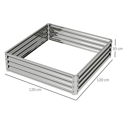 Outsunny tuinbed, plantenbak met stalen behuizing, zilver, 120 x 120 x 30 cm