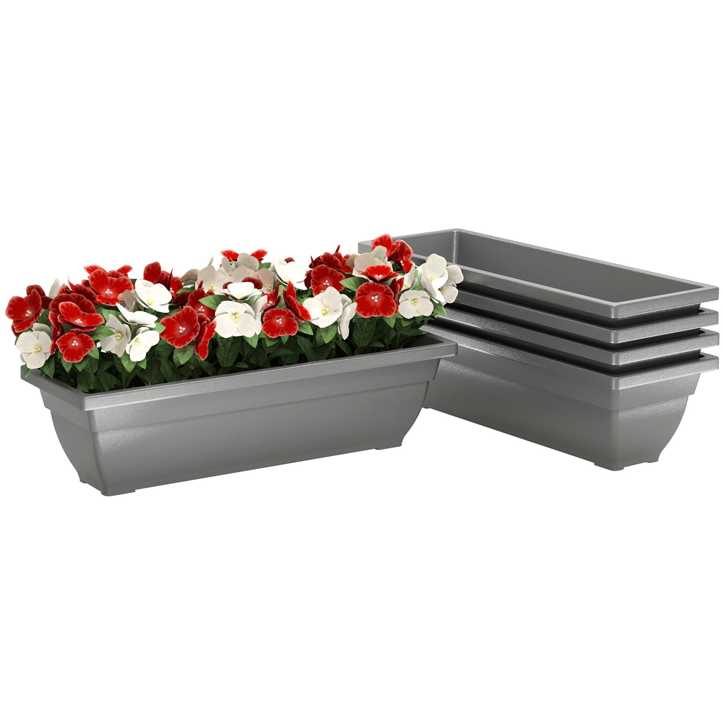 Outsunny 5-delige set kunststof bloempotten en plantenbakken voor terras, tuin en balkon, 59 x 21 x 16 cm, grijs